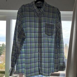 Lands' End Men's Checkered Shirt - Blue and Green